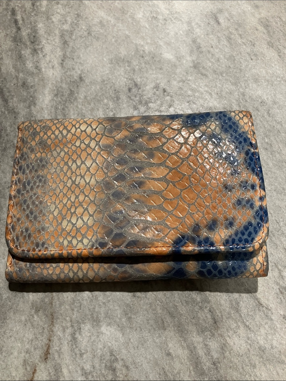 HOBO Blue and Tan Snake-Embossed Leather Wallet